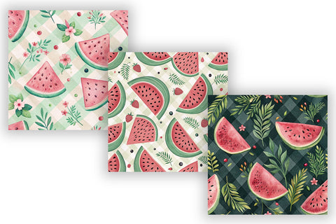 Pastel Watermelon Gingham Digital Paper, Seamless Watercolor Fruit Pattern Pack, Printable Scrapbook Paper, Summer Pink Design Bundle Digital Pattern FloridPrintables 
