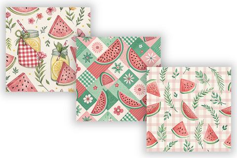 Pastel Watermelon Gingham Digital Paper, Seamless Watercolor Fruit Pattern Pack, Printable Scrapbook Paper, Summer Pink Design Bundle Digital Pattern FloridPrintables 