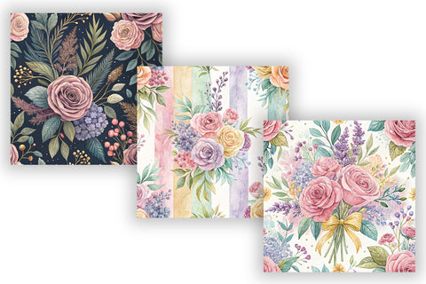 Pastel Wedding Digital Paper Pack, Seamless Watercolor Floral Bundle Pack, Printable Scrapbook Paper, Rainbow Bridal Design Collection Digital Pattern FloridPrintables 