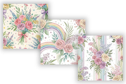 Pastel Wedding Digital Paper Pack, Seamless Watercolor Floral Bundle Pack, Printable Scrapbook Paper, Rainbow Bridal Design Collection Digital Pattern FloridPrintables 