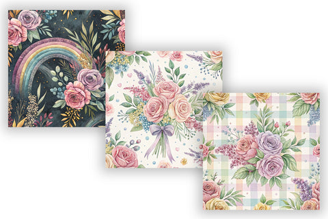 Pastel Wedding Digital Paper Pack, Seamless Watercolor Floral Bundle Pack, Printable Scrapbook Paper, Rainbow Bridal Design Collection Digital Pattern FloridPrintables 