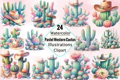 Pastel Western Cactus Sublimation Clipart Bundle Sublimation SVGArt 
