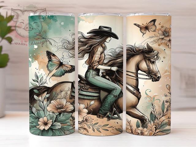 Pastel Western Cowgirl Horse Tumbler Wrap, Western Cowgirl Wrap, Horse Lover Gift, Soft Western Aesthetic, Cute Cowgirl Cup, Pastel Western Design, Rodeo Girl Tumbler Sublimation Lara' s Designs 