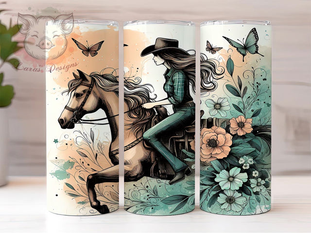 Pastel Western Cowgirl Horse Tumbler Wrap, Western Cowgirl Wrap, Horse Lover Gift, Soft Western Aesthetic, Cute Cowgirl Cup, Pastel Western Design, Rodeo Girl Tumbler Sublimation Lara' s Designs 