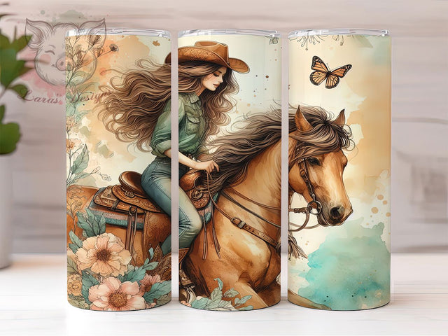 Pastel Western Cowgirl Horse Tumbler Wrap, Western Cowgirl Wrap, Horse Lover Gift, Soft Western Aesthetic, Cute Cowgirl Cup, Pastel Western Design, Rodeo Girl Tumbler Sublimation Lara' s Designs 