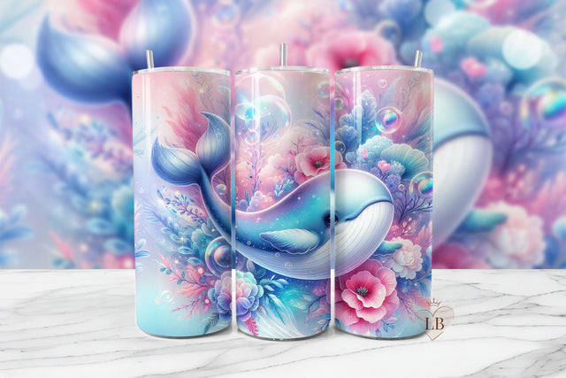 Pastel Whale Tumbler Sublimation PNG, 20oz Seamless Wrap Sublimation BijouBay 