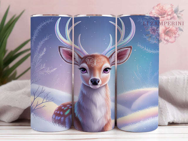 Pastel White Winter Deer Tumbler, White Christmas Wrap, 20Oz Skinny Tumbler, Elegant Holiday Sublimation, Soft Snow Forest Design, Cute Reindeer Tumbler, Frosty Woodland Wrap Sublimation Li Zamperini 