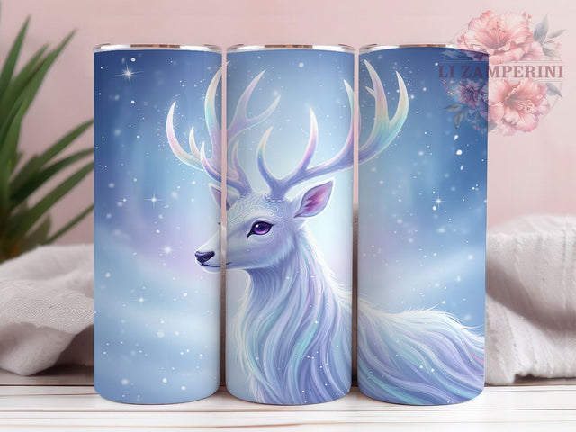 Pastel White Winter Deer Tumbler, White Christmas Wrap, 20Oz Skinny Tumbler, Elegant Holiday Sublimation, Soft Snow Forest Design, Cute Reindeer Tumbler, Frosty Woodland Wrap Sublimation Li Zamperini 