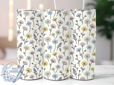 Pastel Wildflower Art 20oz Tumbler, Wildflower Motif, Pastel Theme, Floral Art Design, Whimsical Accent, Soft Charm, Sublimation Wrap, 20oz Tumbler Sublimation ToriDesigns 