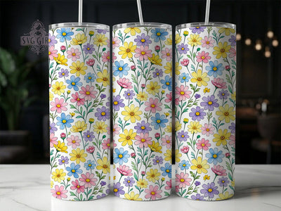 Pastel Wildflowers 20oz Tumbler, Pastel wildflower design, Floral tumbler wrap, 20oz skinny tumbler, Wildflower print design, Sublimation tumbler wrap, Pastel floral pattern Sublimation SvggirlplusArt 