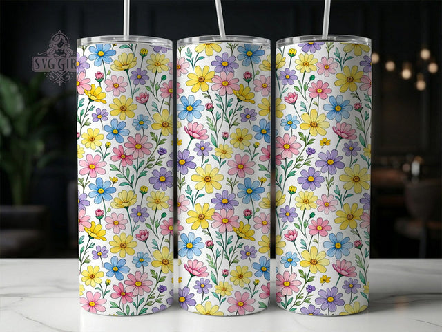 Pastel Wildflowers 20oz Tumbler, Pastel wildflower design, Floral tumbler wrap, 20oz skinny tumbler, Wildflower print design, Sublimation tumbler wrap, Pastel floral pattern Sublimation SvggirlplusArt 
