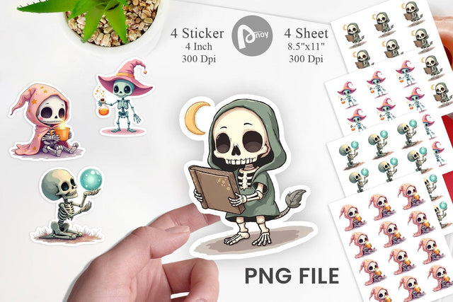 Pastel Witch Skeleton Sticker Sublimation artnoy 