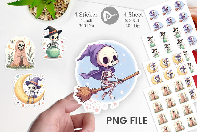 Pastel Witch Skeleton Sticker Sublimation artnoy 