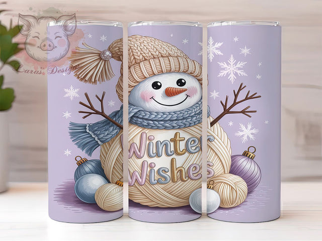 Pastel Yarn Snowman Christmas Tumbler, Faux Yarn Style, Winter Wishes, Christmas Wrap, Cozy Tumbler, 20oz Tumbler, Sublimation Print Sublimation Lara' s Designs 