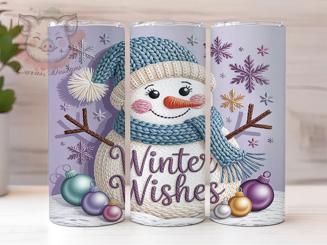 Pastel Yarn Snowman Christmas Tumbler, Faux Yarn Style, Winter Wishes, Christmas Wrap, Cozy Tumbler, 20oz Tumbler, Sublimation Print Sublimation Lara' s Designs 