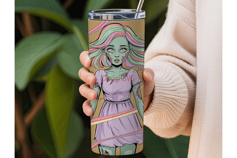 Pastel Zombie Girl 20oz Tumbler Wrap Sublimation DesignSVG 