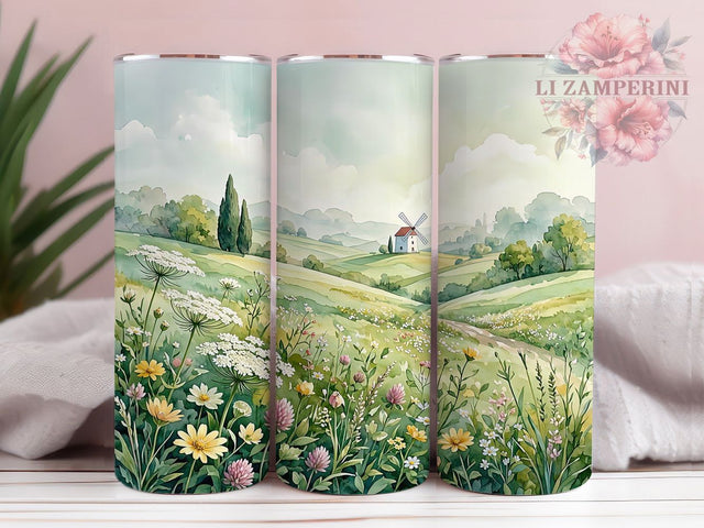 Pastoral Landscape Scene 20oz Tumbler, Pastoral Landscape, Countryside Scene, Rustic Theme, Sublimation Wrap, 20oz Tumbler, Cottagecore Aesthetic, Tranquil Charm Sublimation Li Zamperini 