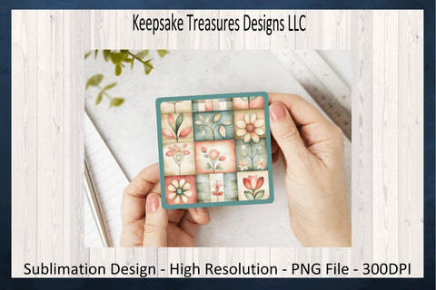 Patch Work Coasters - Spring Patch Work PNG Sublimation - Square Coasters - Digital Download - PNG Printable Sublimation Keepsake Treasures Designs LLC. 