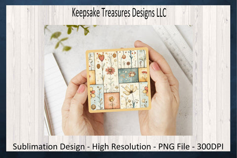 Patch Work Coasters - Spring Patch Work PNG Sublimation - Square Coasters - Digital Download - PNG Printable Sublimation Keepsake Treasures Designs LLC. 
