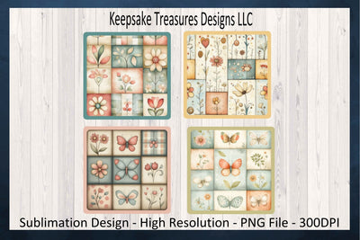 Patch Work Coasters - Spring Patch Work PNG Sublimation - Square Coasters - Digital Download - PNG Printable Sublimation Keepsake Treasures Designs LLC. 