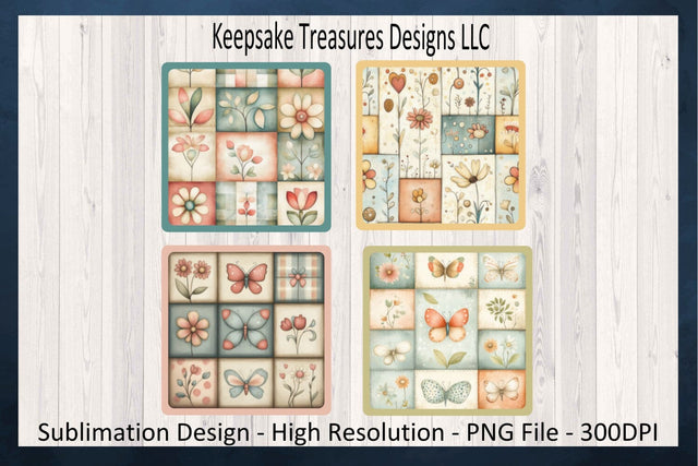 Patch Work Coasters - Spring Patch Work PNG Sublimation - Square Coasters - Digital Download - PNG Printable Sublimation Keepsake Treasures Designs LLC. 
