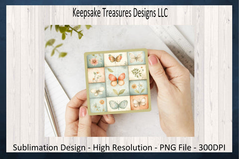 Patch Work Coasters - Spring Patch Work PNG Sublimation - Square Coasters - Digital Download - PNG Printable Sublimation Keepsake Treasures Designs LLC. 