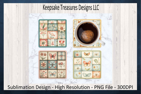 Patch Work Coasters - Spring Patch Work PNG Sublimation - Square Coasters - Digital Download - PNG Printable Sublimation Keepsake Treasures Designs LLC. 