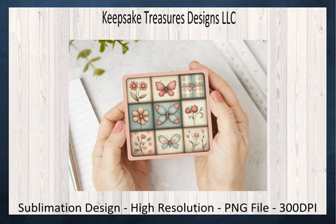 Patch Work Coasters - Spring Patch Work PNG Sublimation - Square Coasters - Digital Download - PNG Printable Sublimation Keepsake Treasures Designs LLC. 