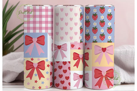 Patchwork Bows & Hearts Tumbler Wrap Sublimation PixelChick 