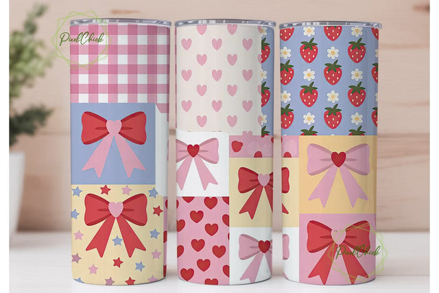 Patchwork Bows & Hearts Tumbler Wrap Sublimation PixelChick 