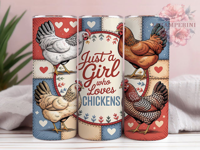 Patchwork Chicken Love 20oz Tumbler, Patchwork Style, Chicken Motif, Farmhouse Charm, Rustic Design, Whimsical Love, Skinny Tumbler, Sublimation PNG Sublimation Li Zamperini 