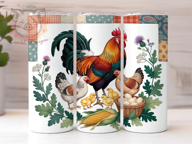 Patchwork Chicken Rustic 20oz Tumbler, Chicken Family, Farm Animal, Rustic Design, Countryside Charm, 20oz Tumbler Wrap, Sublimation PNG Sublimation Lara' s Designs 