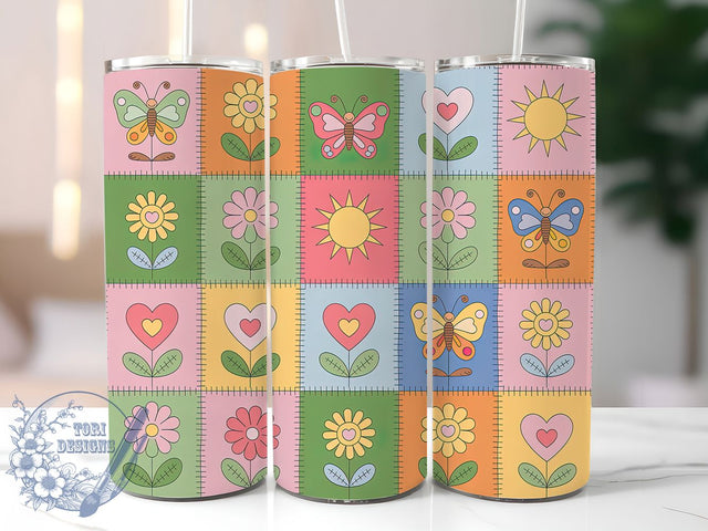 Patchwork Cottagecore Floral Tumbler, Spring Floral Tumbler, Stylish 20oz Wrap, Sublimation Design, Trendy Gift Idea, Rustic Patchwork Wrap, Botanical Cottagecore Tumbler Sublimation ToriDesigns 