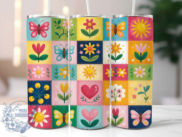 Patchwork Cottagecore Floral Tumbler, Spring Floral Tumbler, Stylish 20oz Wrap, Sublimation Design, Trendy Gift Idea, Rustic Patchwork Wrap, Botanical Cottagecore Tumbler Sublimation ToriDesigns 