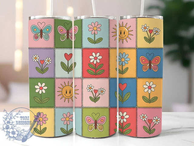 Patchwork Cottagecore Floral Tumbler, Spring Floral Tumbler, Stylish 20oz Wrap, Sublimation Design, Trendy Gift Idea, Rustic Patchwork Wrap, Botanical Cottagecore Tumbler Sublimation ToriDesigns 