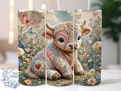 Patchwork Cow Pastel Flower Garden 20oz Tumbler, Patchwork Motif, Cow Accent, Pastel Floral, Garden Charm, Sublimation Wrap, 20oz Tumbler, Rustic Aesthetic Sublimation ToriDesigns 