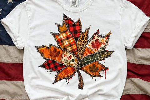 Patchwork Fall Leaf Sublimation PNG SVG DesignDestine 
