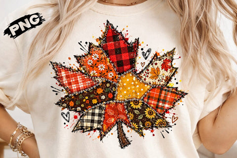 Patchwork Fall Leaf Sublimation PNG SVG DesignDestine 