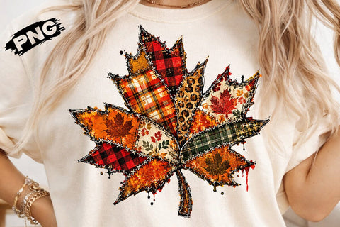 Patchwork Fall Leaf Sublimation PNG SVG DesignDestine 