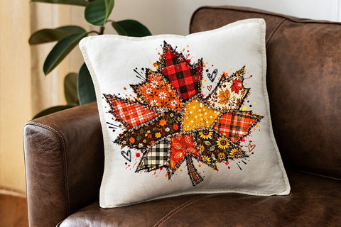 Patchwork Fall Leaf Sublimation PNG SVG DesignDestine 