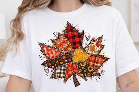 Patchwork Fall Leaf Sublimation PNG SVG DesignDestine 