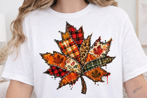 Patchwork Fall Leaf Sublimation PNG SVG DesignDestine 