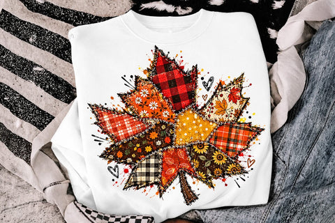 Patchwork Fall Leaf Sublimation PNG SVG DesignDestine 