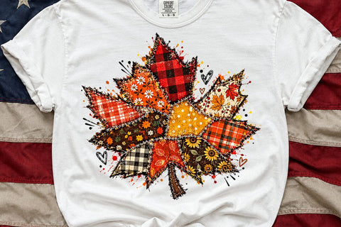 Patchwork Fall Leaf Sublimation PNG SVG DesignDestine 