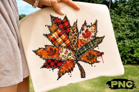 Patchwork Fall Leaf Sublimation PNG SVG DesignDestine 