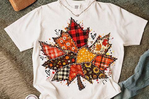 Patchwork Fall Leaf Sublimation PNG SVG DesignDestine 