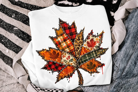 Patchwork Fall Leaf Sublimation PNG SVG DesignDestine 