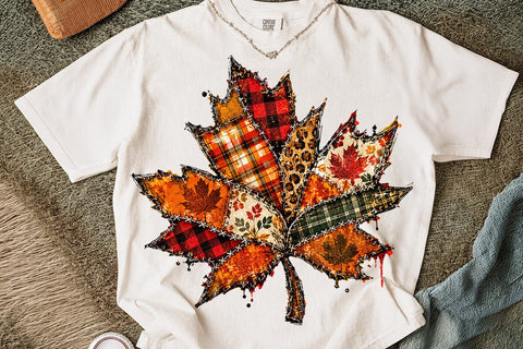 Patchwork Fall Leaf Sublimation PNG SVG DesignDestine 