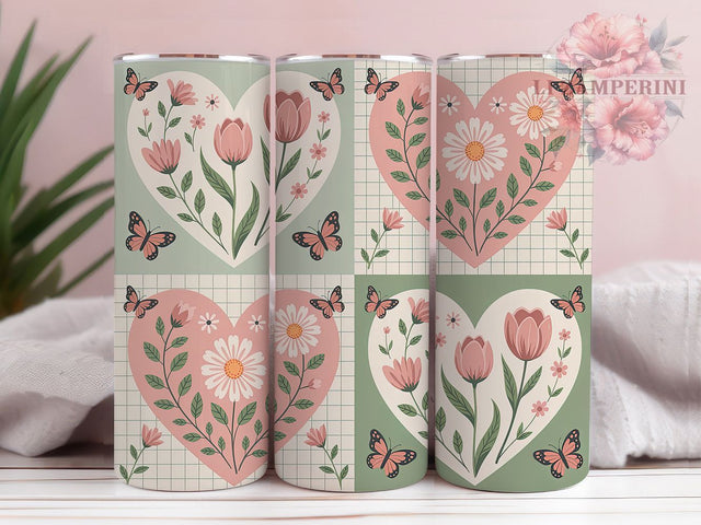 Patchwork Floral Heart Tumbler, Quilted Heart Wrap, Romantic Floral Cup, 20oz Sublimation Wrap, Stylish Heart Design Tumbler, Artistic Patchwork Cup, Love Floral Theme Wrap Sublimation Li Zamperini 