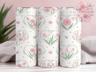 Patchwork Floral Heart Tumbler, Quilted Heart Wrap, Romantic Floral Cup, 20oz Sublimation Wrap, Stylish Heart Design Tumbler, Artistic Patchwork Cup, Love Floral Theme Wrap Sublimation Li Zamperini 